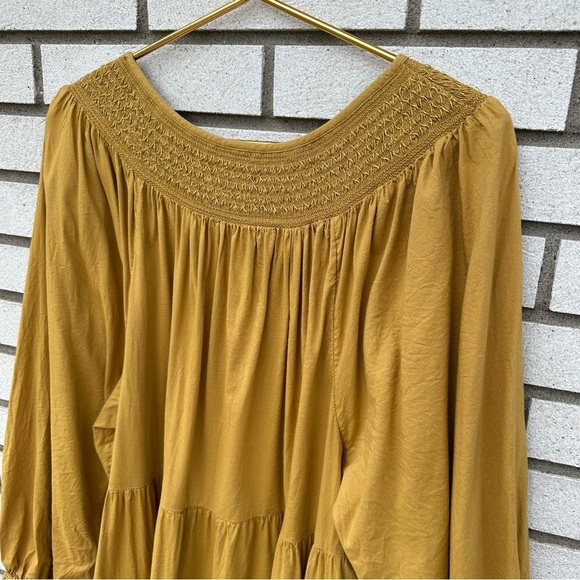 Old Navy Long-Sleeve Tiered Smocked Embroidered Mini Swing Dress Gold Celandine - Picture 10 of 10
